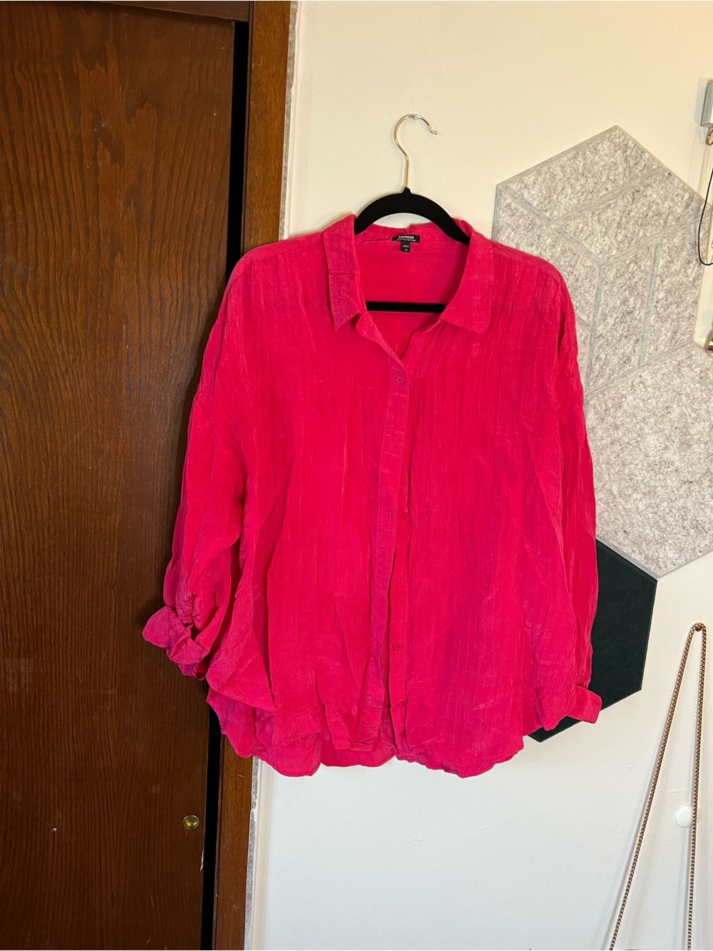 Express Hot Pink Button-Down Collared Shirt
